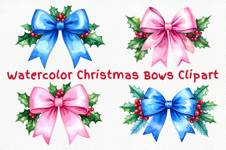 Watercolor Christmas Coquette Bows Sublimation Design PNG