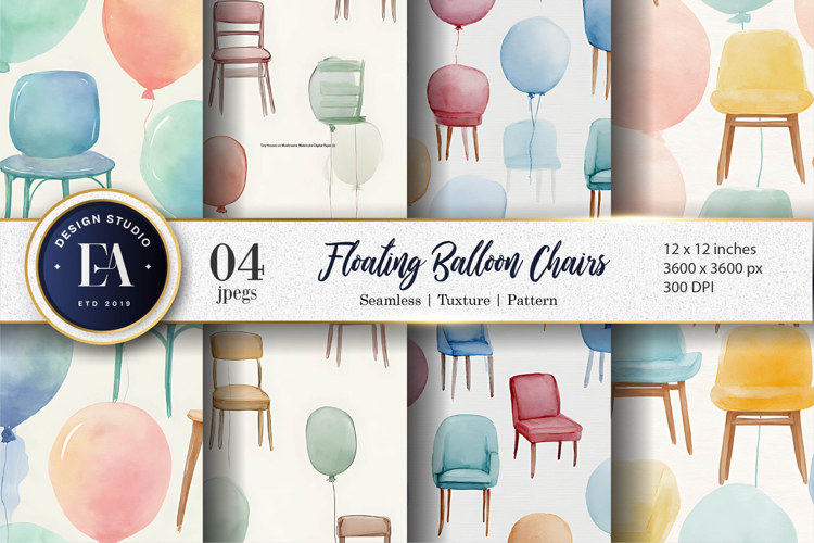 Watercolor Chairs as Balloons Seamless Digital Paper