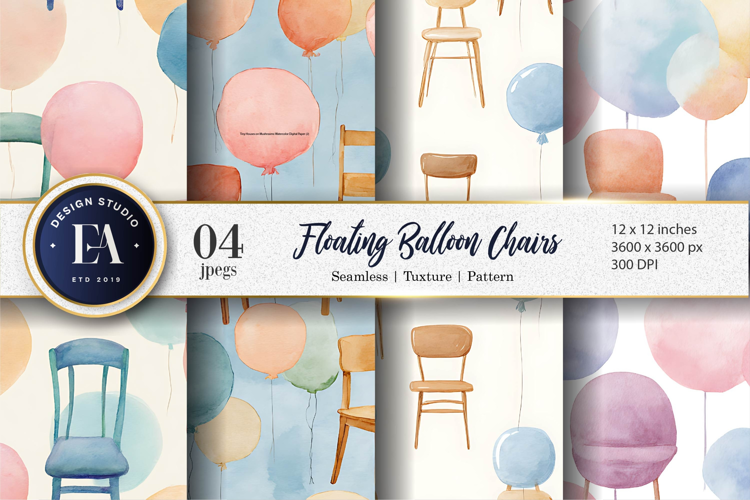 Watercolor Chairs as Balloons Seamless Digital Paper