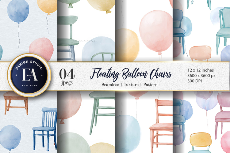 Floating Balloon Chairs Watercolor Seamless Digital Paper