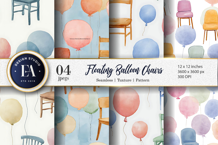 Dreamy Watercolor Chairs as Balloons Seamless Digital Paper