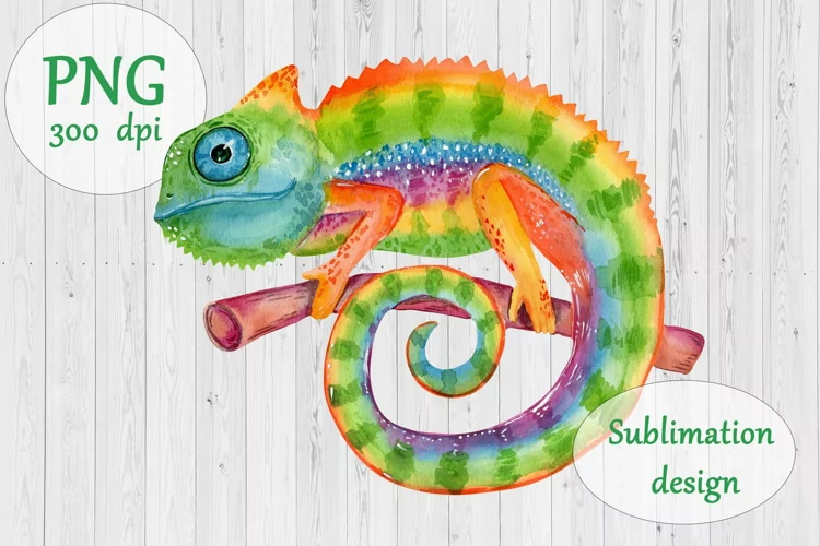 Watercolor Chameleon Sublimation Design PNG - Animal Print