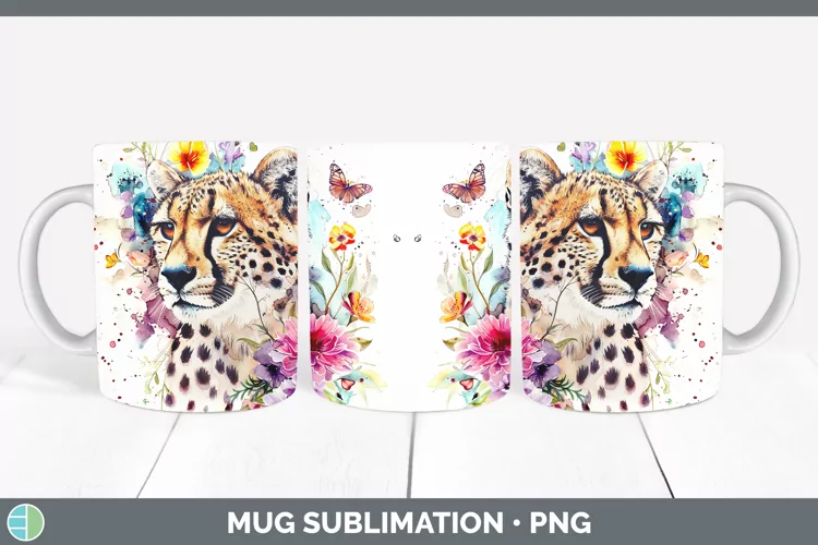 Watercolor Cheetah Mug Wrap Sublimation Coffee Cup Designs