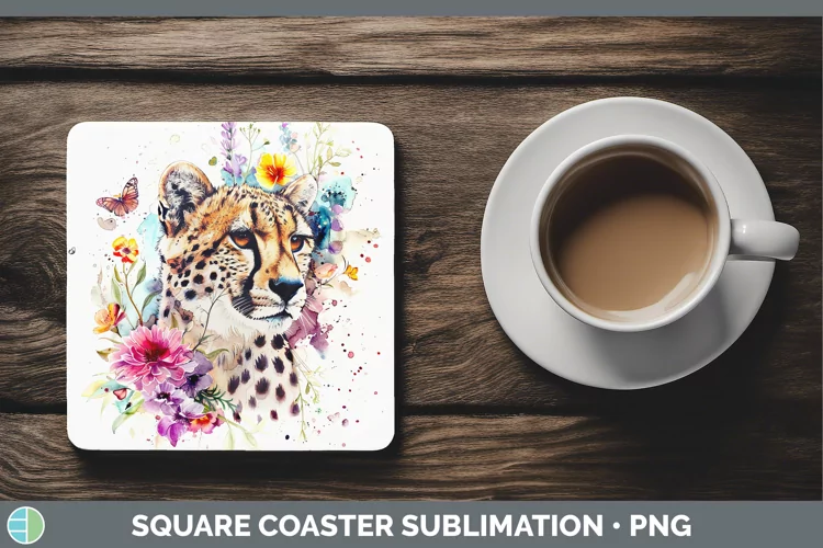 Watercolor Cheetah Square Coaster Sublimation Coaster Design