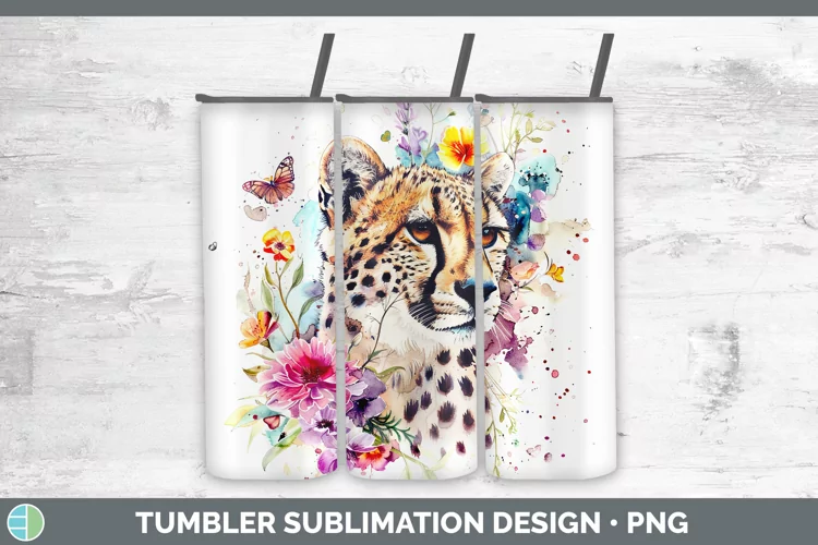 Watercolor Cheetah Tumbler Sublimation 20 oz Skinny Tumbler