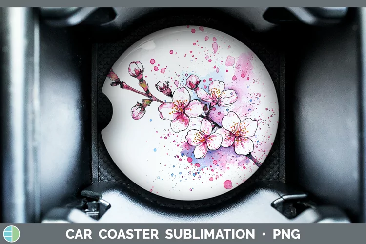 Watercolor Cherry Blossom Car Coaster Sublimation Designs