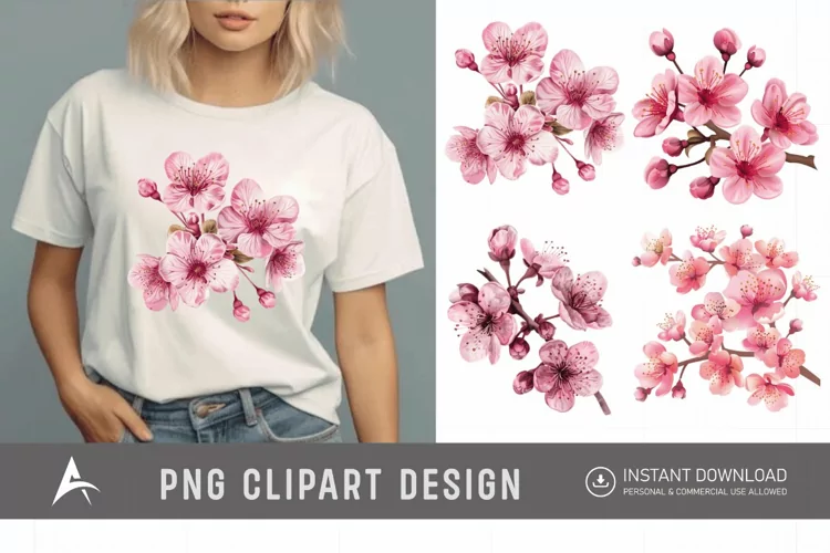Watercolor Cherry Blossom Flower Clipart