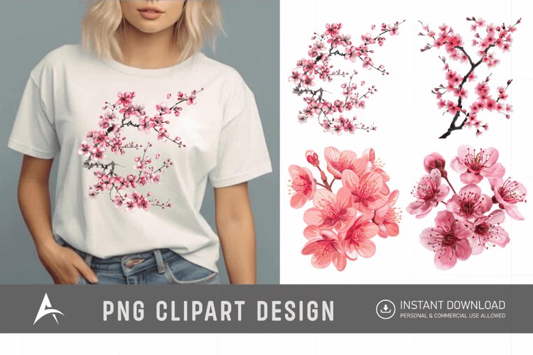 Watercolor Cherry Blossom Flower Clipart example image 1