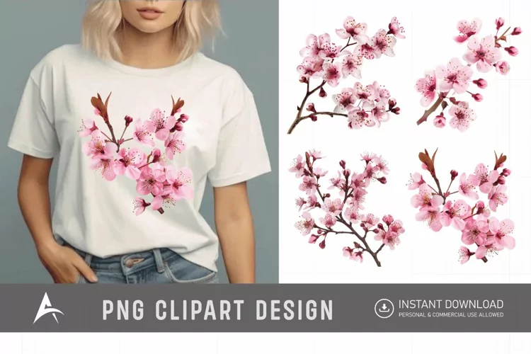 Watercolor Cherry Blossom Flower Clipart