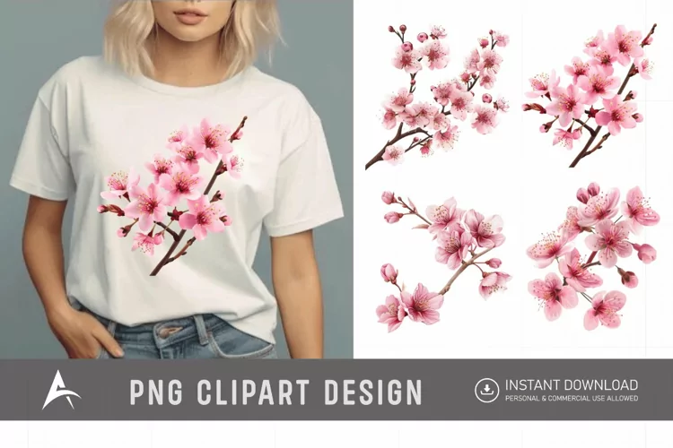 Watercolor Cherry Blossom Flower Clipart