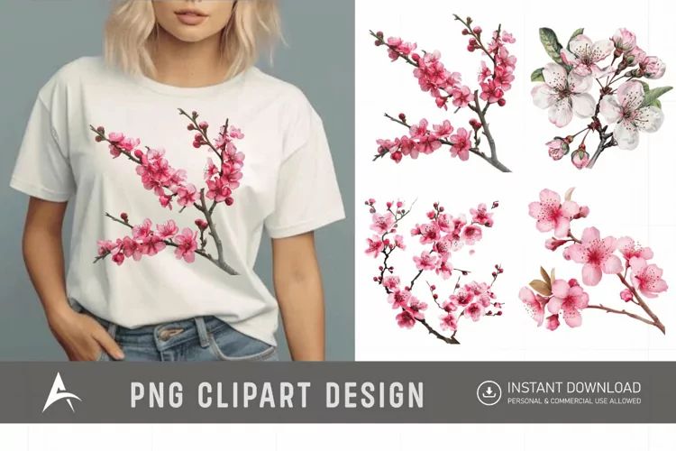 Watercolor Cherry Blossom Flower Clipart
