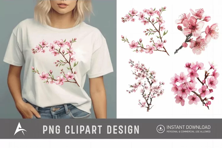 Watercolor Cherry Blossom Flower Clipart
