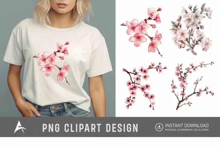 Watercolor Cherry Blossom Flower Clipart