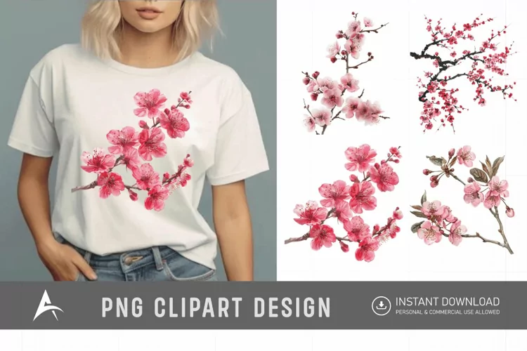 Watercolor Cherry Blossom Flower Clipart