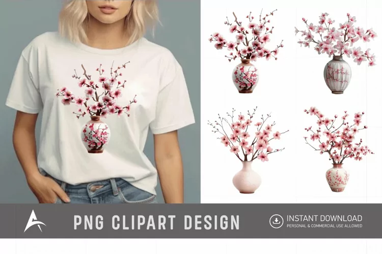 Watercolor Cherry Blossom in a vase Clipart