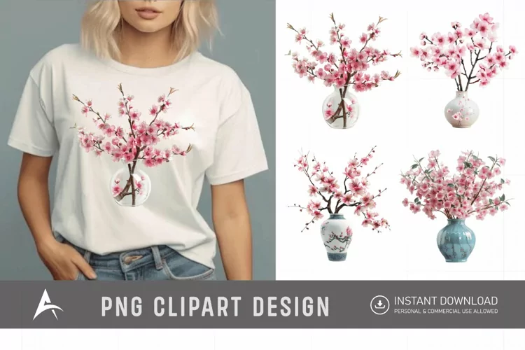 Watercolor Cherry Blossom in a vase Clipart