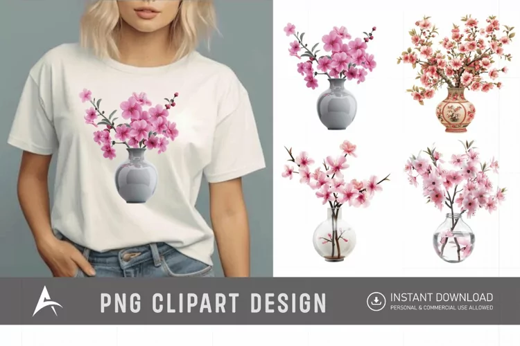 Watercolor Cherry Blossom in a vase Clipart