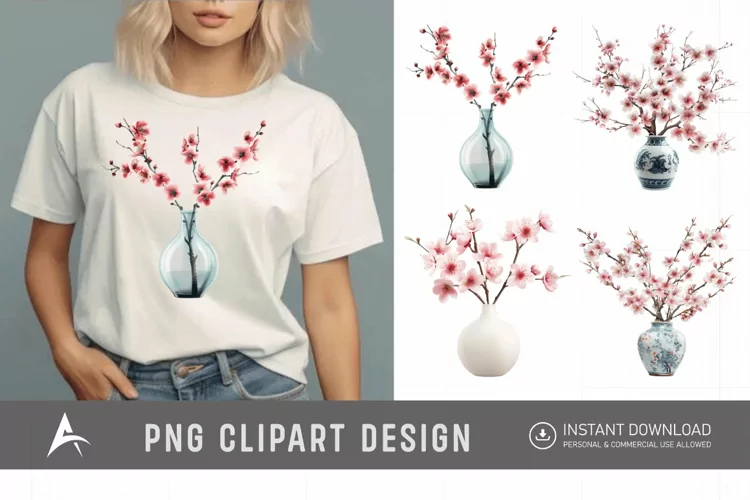 Watercolor Cherry Blossom in a vase Clipart