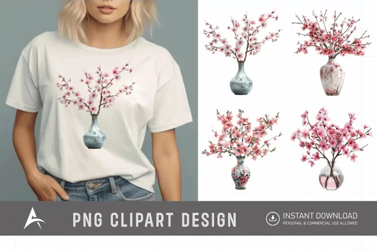 Watercolor Cherry Blossom in a vase Clipart
