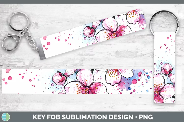 Watercolor Cherry Blossom Key Fob Sublimation Wristlet Desig