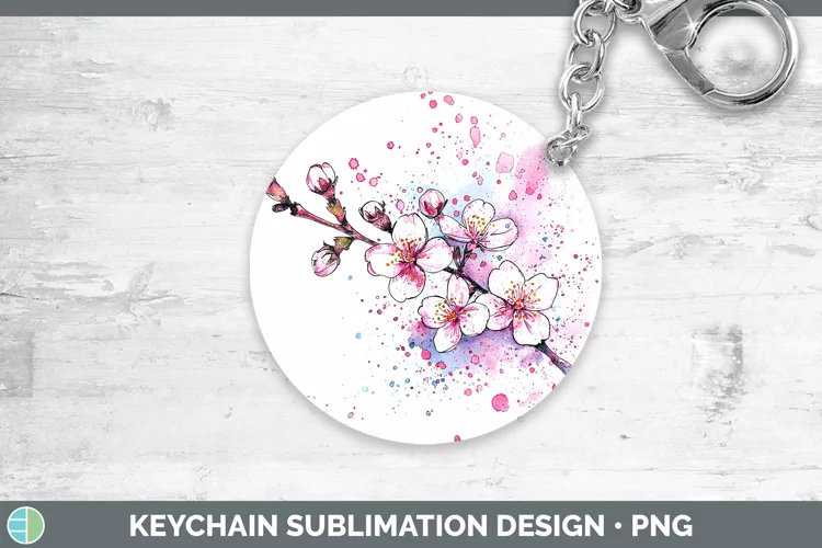 Watercolor Cherry Blossom Keychain Sublimation Keyring Desig