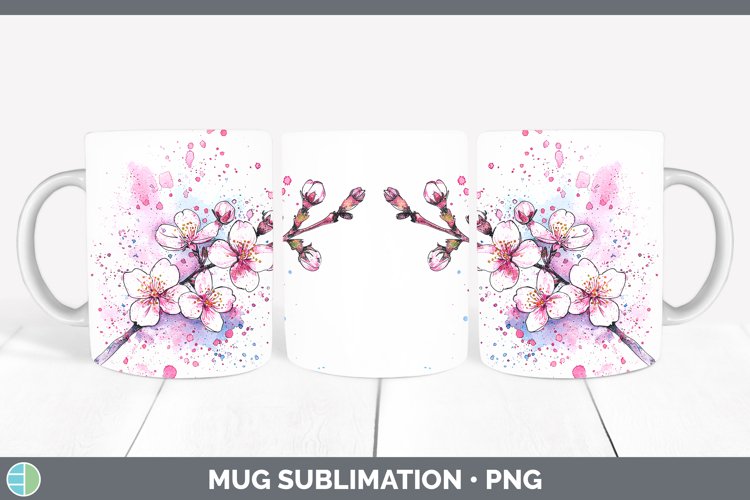 Watercolor Cherry Blossom Mug Wrap Sublimation Coffee Cup De