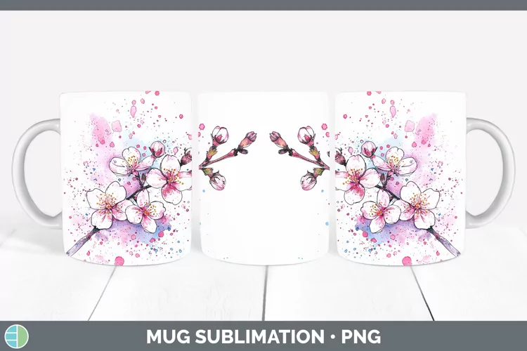 Watercolor Cherry Blossom Mug Wrap Sublimation Coffee Cup De