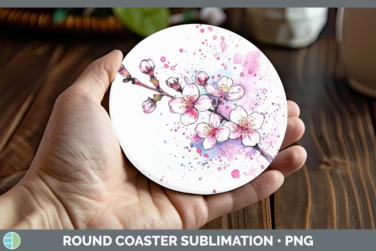 Watercolor Cherry Blossom Round Coaster Sublimation Coaster
