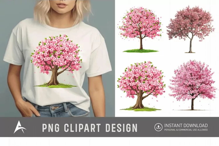 Watercolor Cherry Tree in Spring Clipart