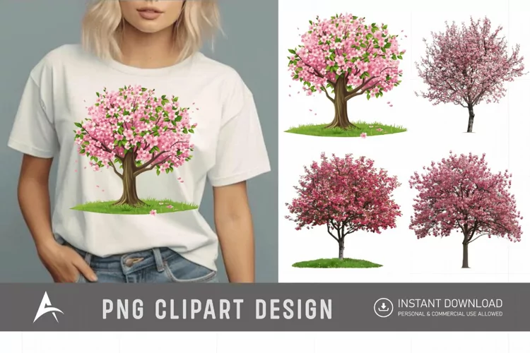 Watercolor Cherry Tree in Spring Clipart