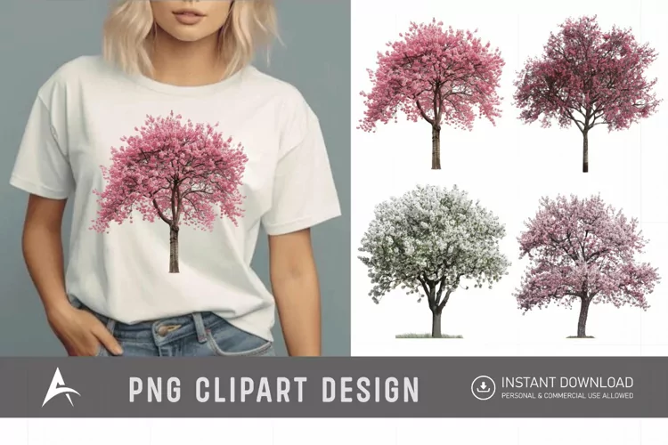 Watercolor Cherry Tree in Spring Clipart