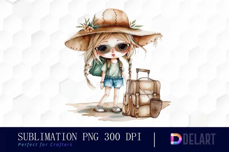 Chibi Travel Doll Watercolor Clipart