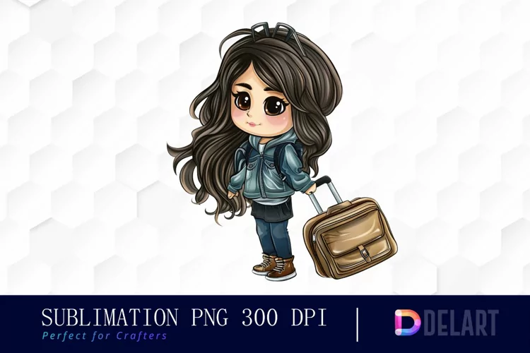 Chibi Travel Doll Watercolor Clipart