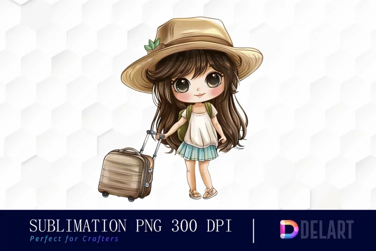 Chibi Travel Doll Watercolor Clipart