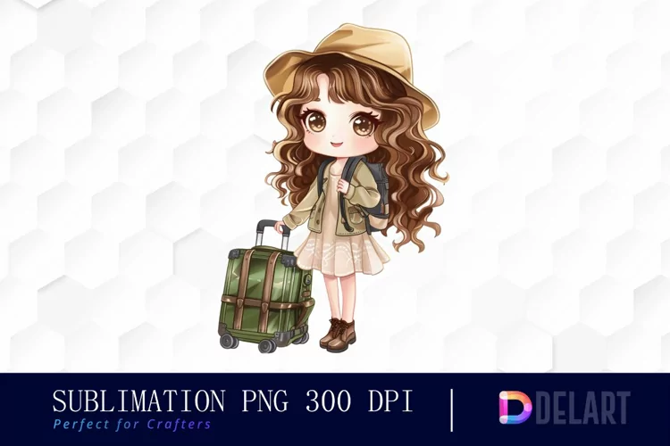Chibi Travel Doll Watercolor Clipart