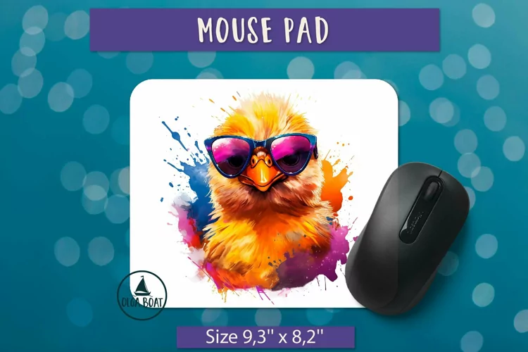 Watercolor chick with sunglasses | Mouse pad sublimation
