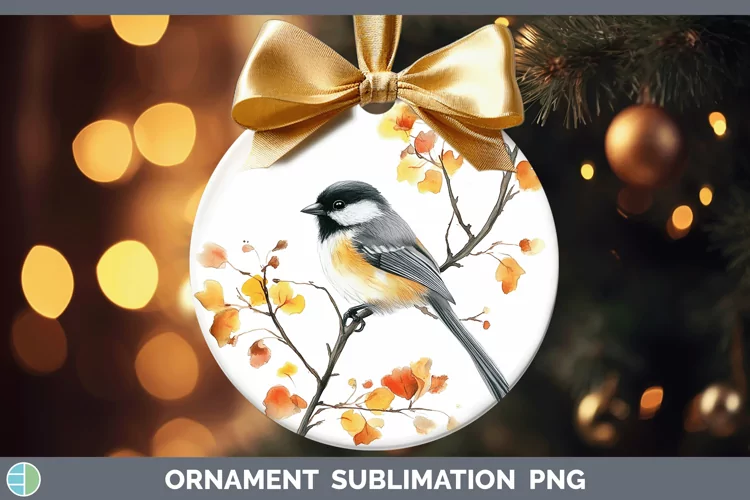Watercolor Chickadee Ornament Sublimation Bauble Designs