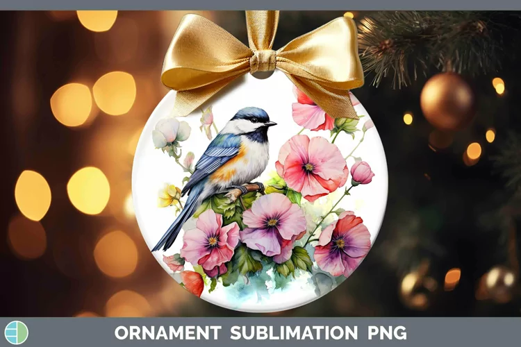 Watercolor Chickadee Ornament Sublimation Bauble Designs