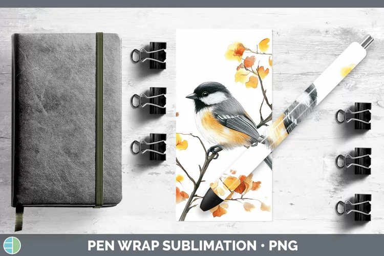 Watercolor Chickadee Pen Wrap Sublimation Pen Designs