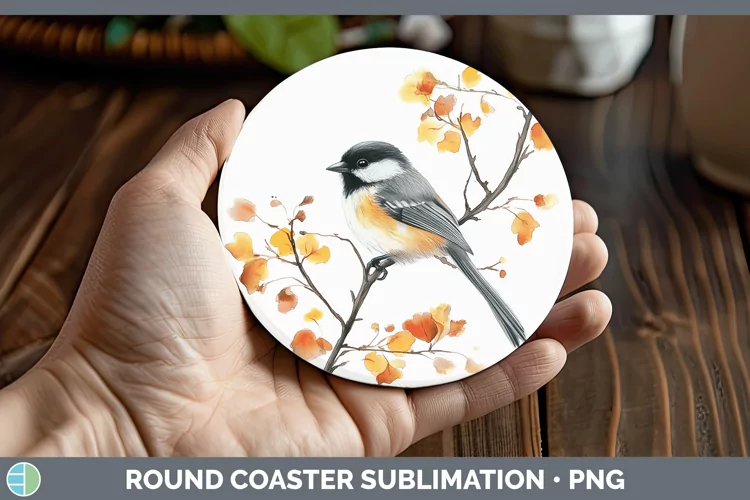 Watercolor Chickadee Round Coaster Sublimation Coaster Desig