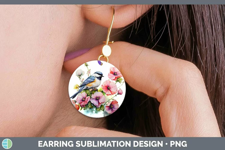 Watercolor Chickadee Round Earrings | Sublimation Earrings D