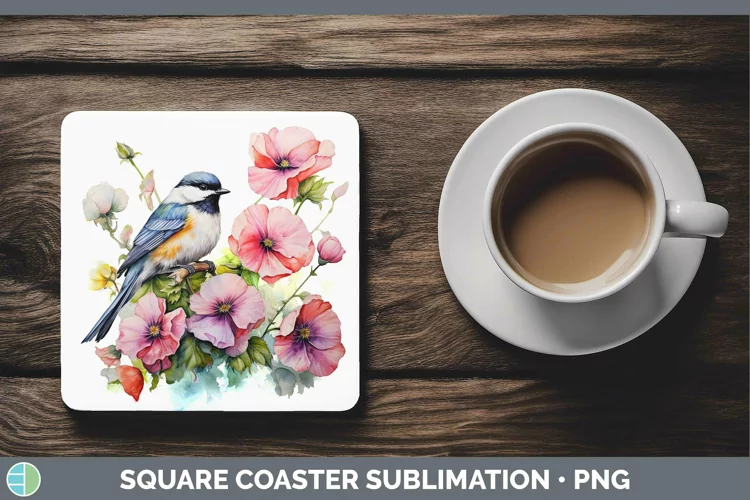 Watercolor Chickadee Square Coaster | Sublimation Coaster De