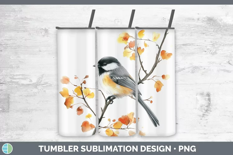 Watercolor Chickadee Tumbler Sublimation 20 oz Skinny Tumble