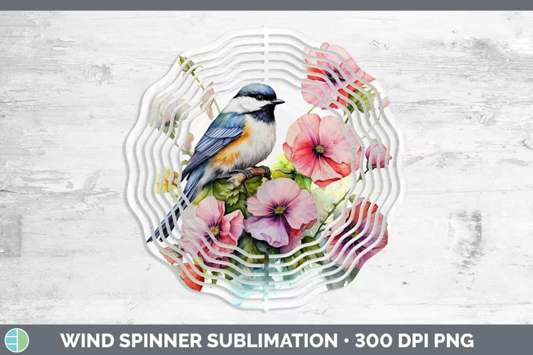 Watercolor Chickadee Wind Spinner Sublimation Spinner Design