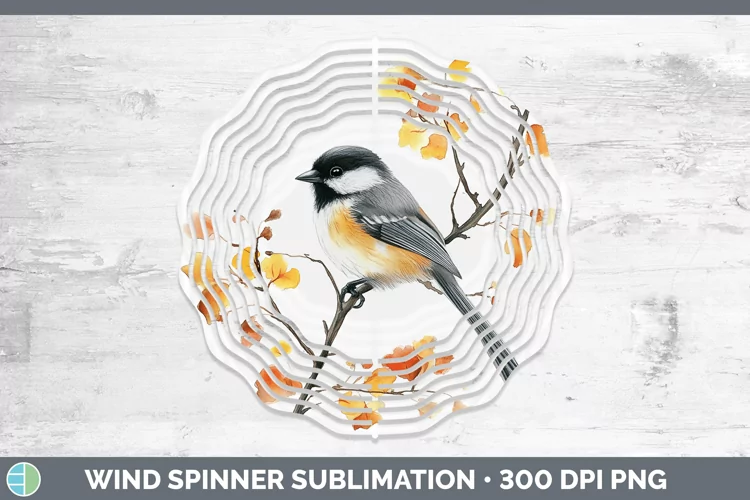 Watercolor Chickadee Wind Spinner Sublimation Spinner Design