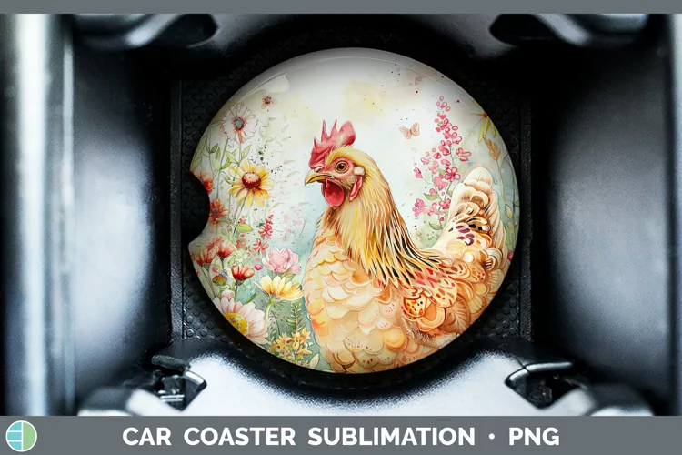 Watercolor Chicken Car Coaster Sublimation Coaster Designs