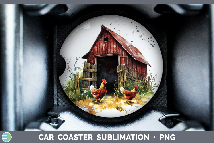 Watercolor Chicken Car Coaster Sublimation Designs