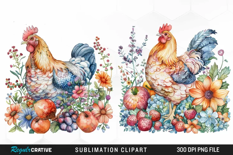 Watercolor Chicken Sublimation PNG Clipart