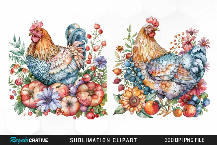 Watercolor Chicken Graphic Clipart