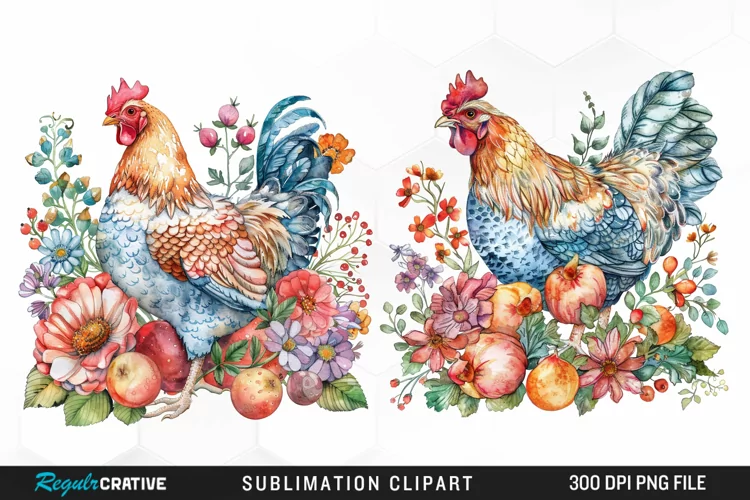 Watercolor Chicken Sublimation PNG Clipart